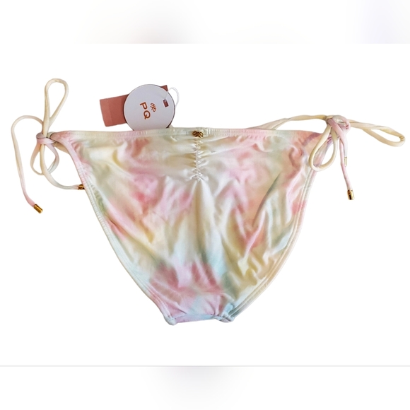 PQ SWIM Women's Tie-Dye Tie Side Detail BIKINI Bottom White/Pink Combo L - Picture 2 of 2